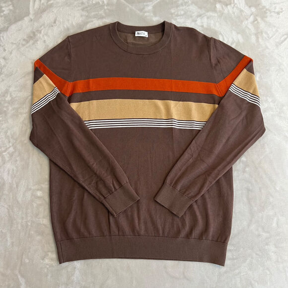 Zyia Active Sweater Womens Medium Brown Bark Stripe Fortrose Pullover Casual - Picture 1 of 10